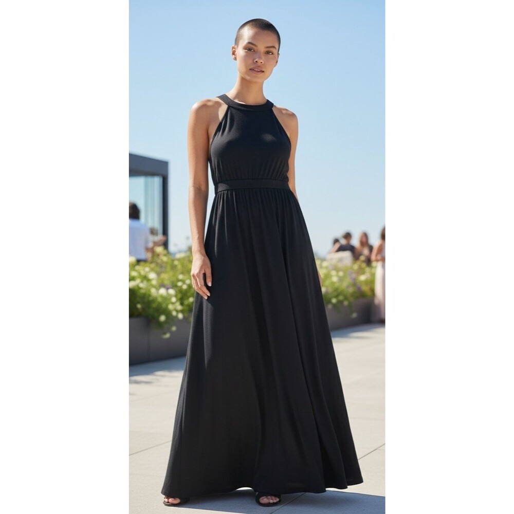Eileen Fisher womens black tank empire stretchy maxi dress Medium quiet luxury